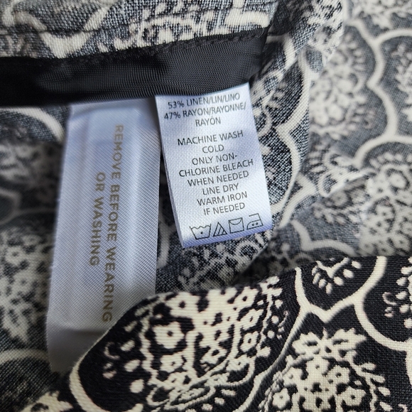 Ann Taylor Loft Womens Linen Blend A Line Skirt Back Zip Black Cream Print Sz 4 - Picture 9 of 11